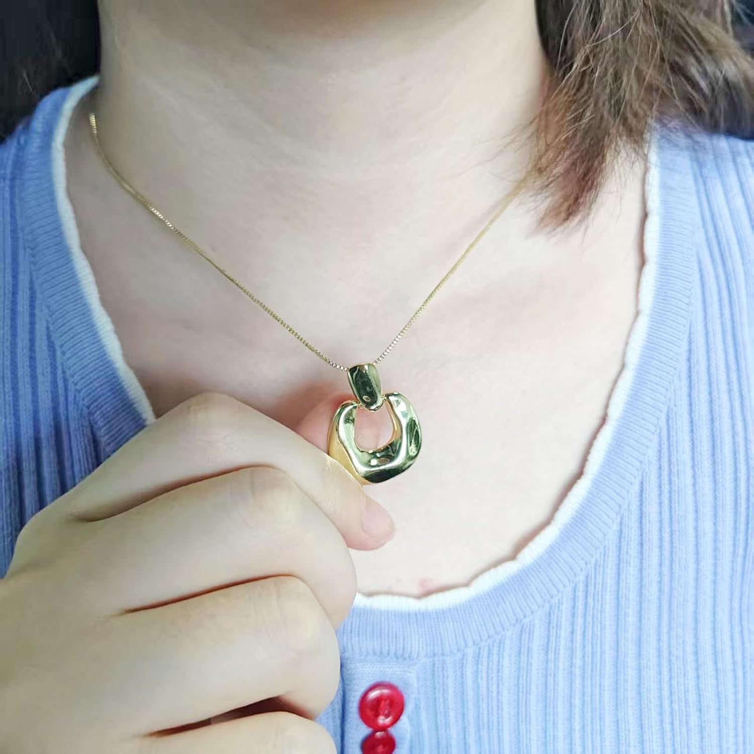 Chunky Gold Statement Necklace for Women Adjustable Vintage Circle Pendant Necklace Dainty Lightweight Thick Chain Necklace Summer Beach Vacation Jewelry - Image 4