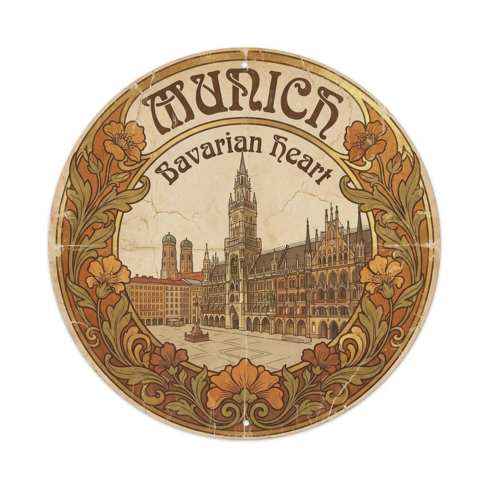 Yrnq Vintage Style Vintage Travel Bavarian Square Germany Vintage Metal Tin Sign Plaque Wall Decor For Cafe, Club, Garden Round Metal Poster 8X8inch
