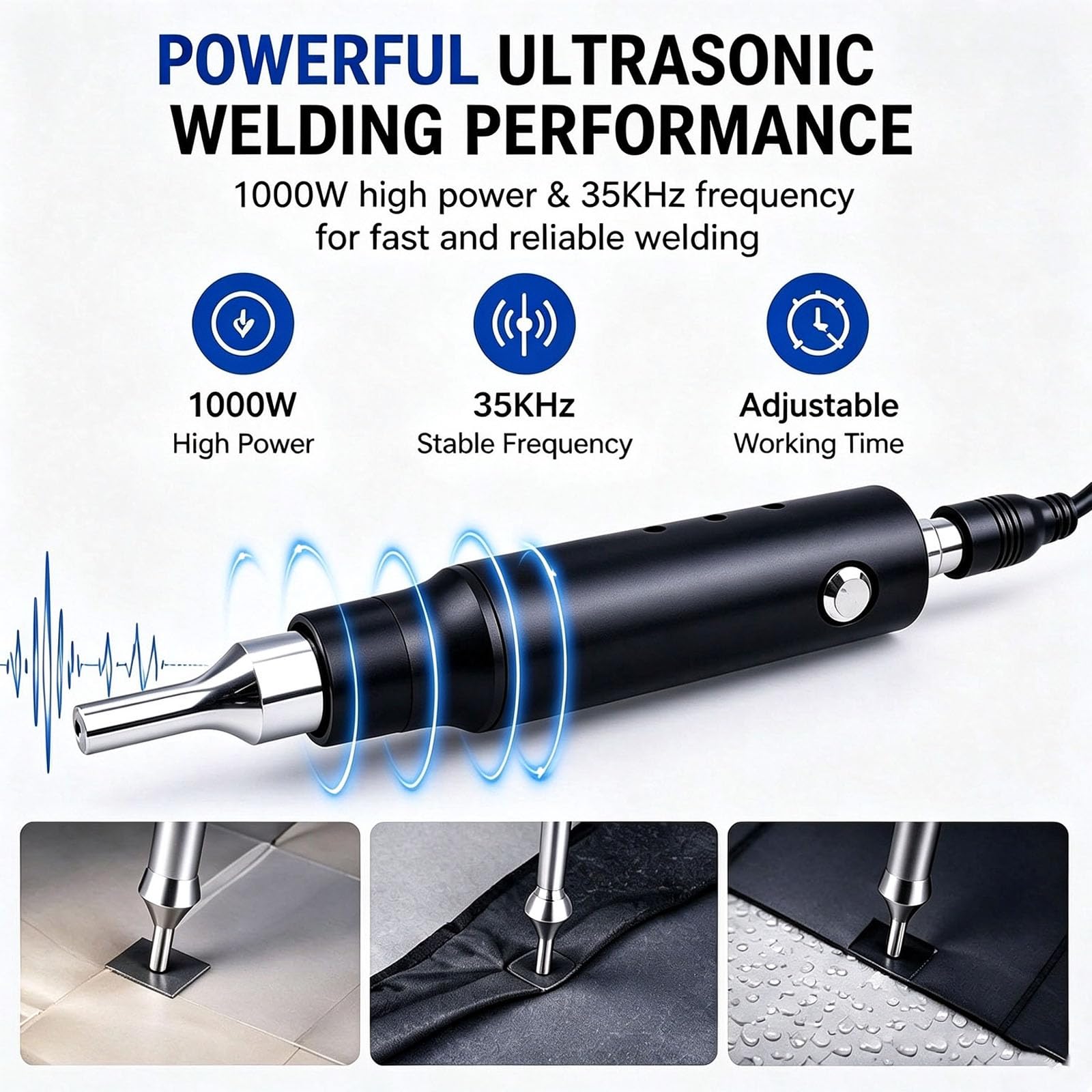 Ultradźwiękowa spawarka punktowa 1000 W, ręczne narzędzie do łączenia tworzyw sztucznych 35 kHz z wyświetlaczem LCD, przenośna zgrzewarka ultradźwiękowa do materiałów termoplastycznych i zastosowań