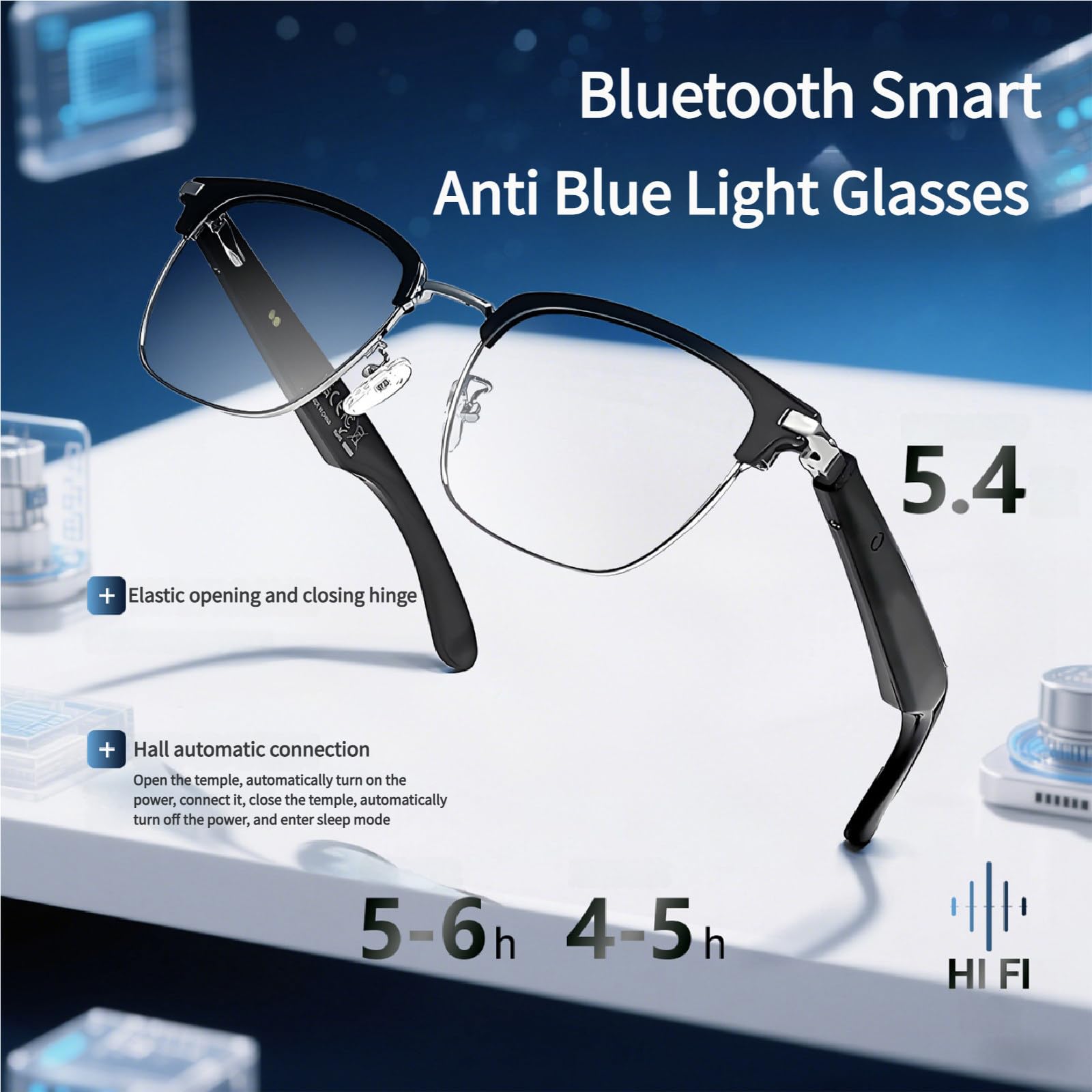 Okulary przeciwsłoneczne Bluetooth z inteligentnym systemem AI i blokadą niebieskiego światła dla mężczyzn i kobiet, automatyczne włączanie i wyłączanie,Silver-Black