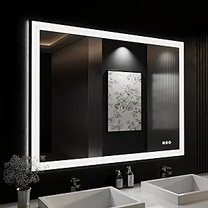ISKM Framed LED Mirror for Bathroom 48"x38", Dimmable LED Bathroom Mirror with Lights, Anti-Fog, Front and Backlit Lighted Mirror 3-Colors, Shatterproof, Memory Function