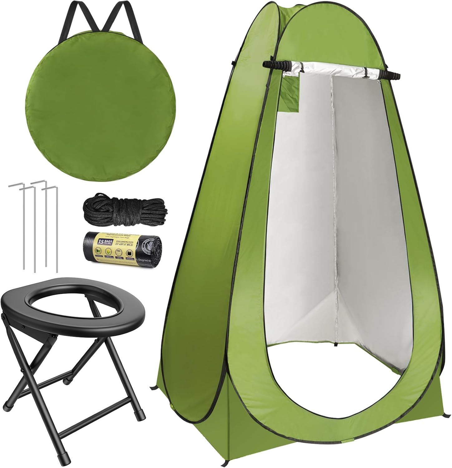 Portable Toilet Kit for Adults, Foldable Portable Camping Toilet with Pop up Privacy Tent, 300LBS Washable Instant Portable Toilet Set, Outdoor Camping Shower Tents Changing Room