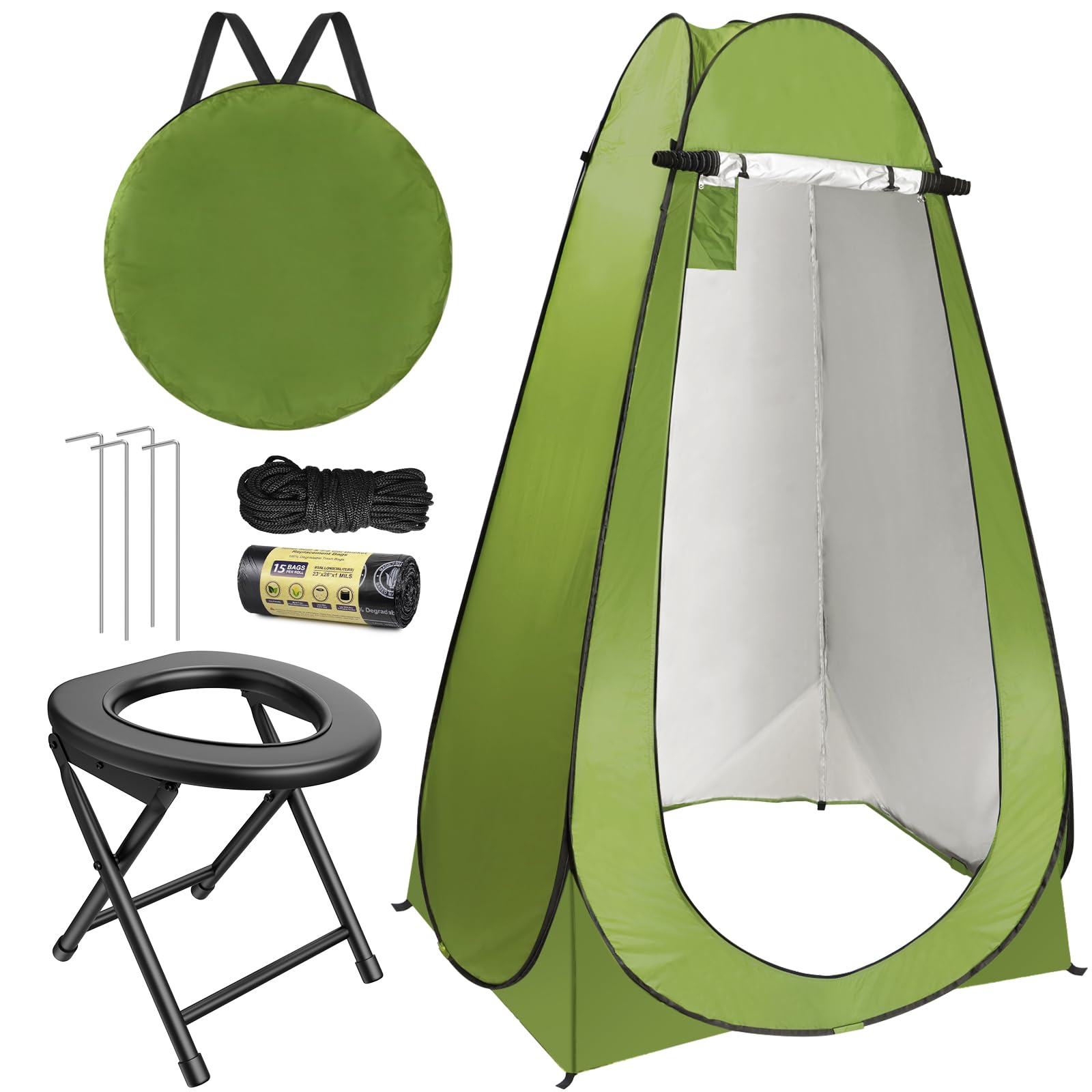 Portable Toilet Kit for Adults, Foldable Portable Camping Toilet with Pop up Privacy Tent, 300LBS Washable Instant Portable Toilet Set, Outdoor Camping Shower Tents Changing Room