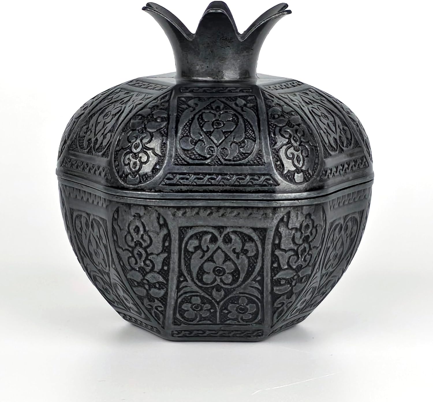 Heavyweight Metal Pomegranate Decor & Trinket Box – Antique Style Casting Lidded Candy Dish for Coffee Table – Unique Rosh Hashanah Gift, Jewelry Holder & Wedding Favor (6 Colors) (Dark Gray)