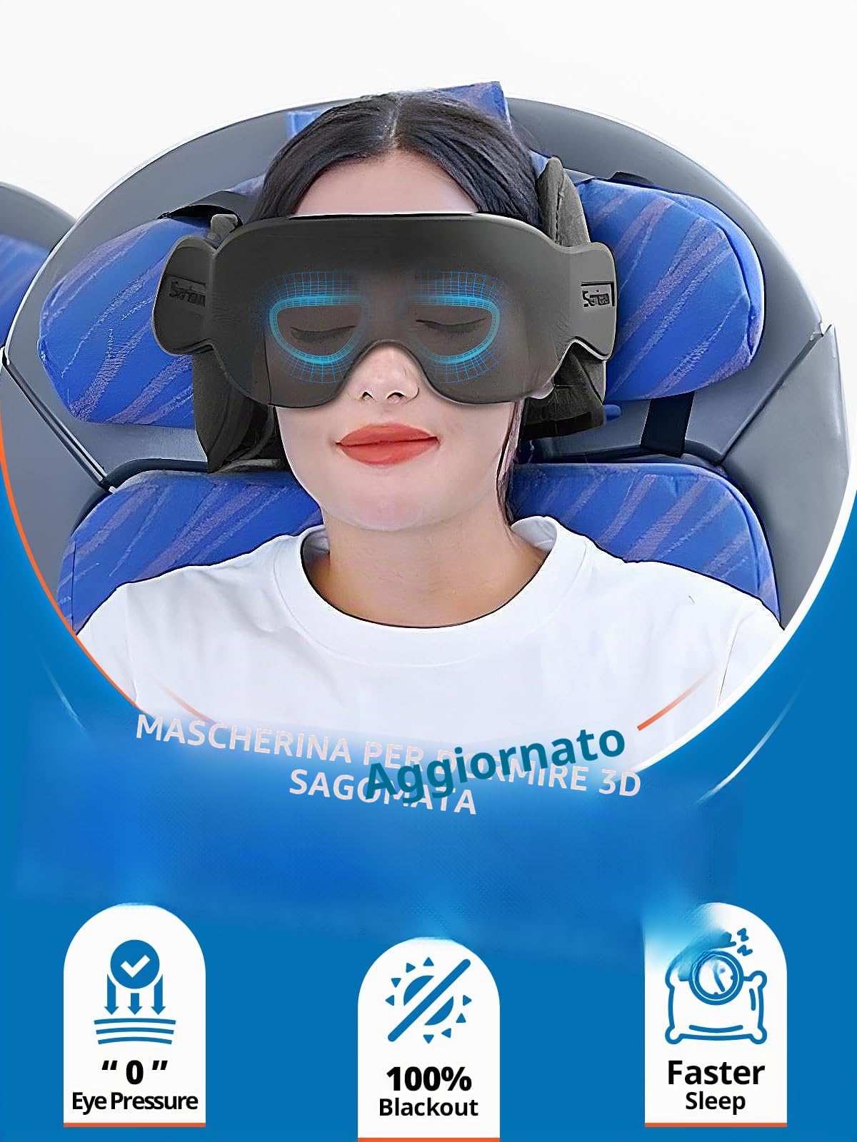 SARISUN Cuscino da viaggio con sottogola, cuscino per aereo con mascherina 3D per dormire, supporto a 360°, fascia per la testa per tutti i sedili, accessori essenziali per i voli lunghi, testa ferma