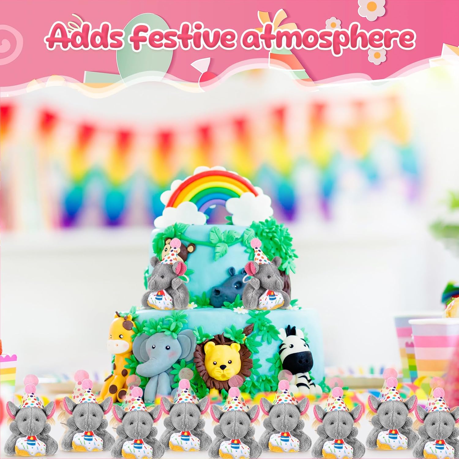 Gejoy 24 Pcs Mini Stuffed Animal Tiny Doll Small Soft Plush Keychain for Gifts Party Favors(Elephant)