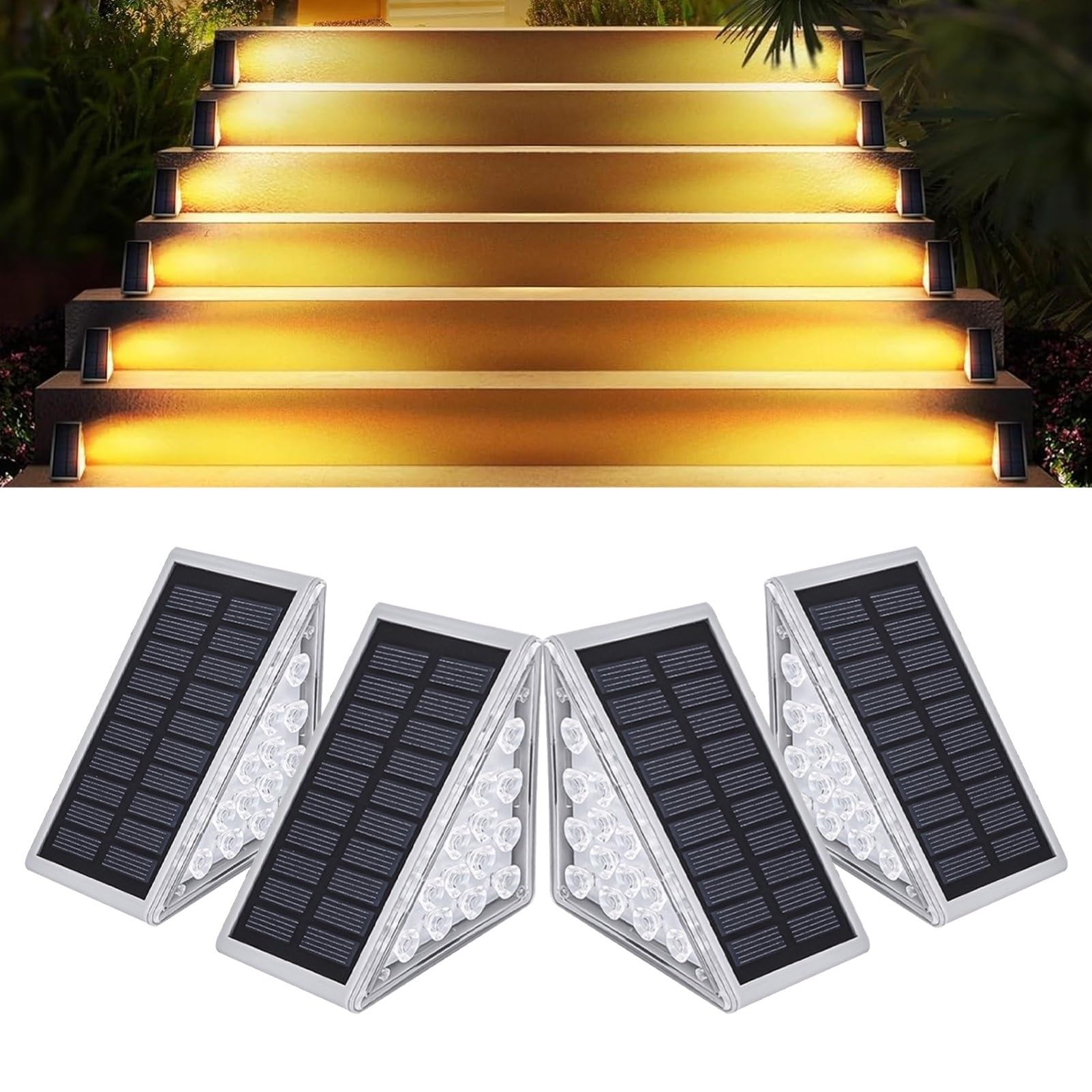 Lumières D'Appel De Bordure Solaires À LED Imperméables, 4 Pack (Gauche+Droite), Lumière Chaude Pour Allée Porte D'Entrée