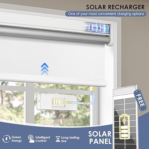 Miniatura 4 de Persianas enrollables motorizadas con control remoto y panel solar, persianas inteligentes 100% opacas, automáticas, inalámbricas, persianas