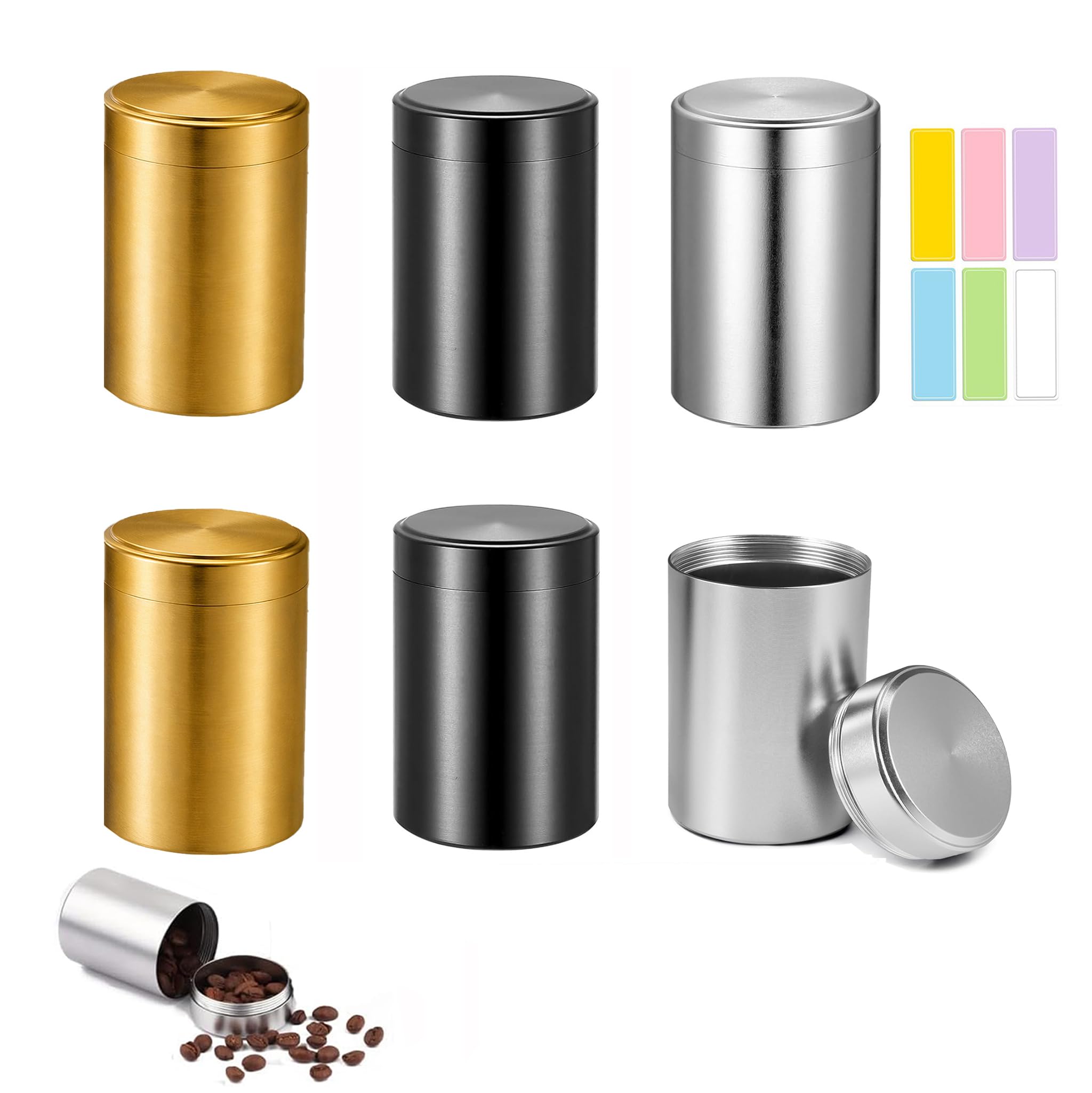 6 Pcs Smell Proof Container, Portable Aluminum Airtight Jar 6 Stickers