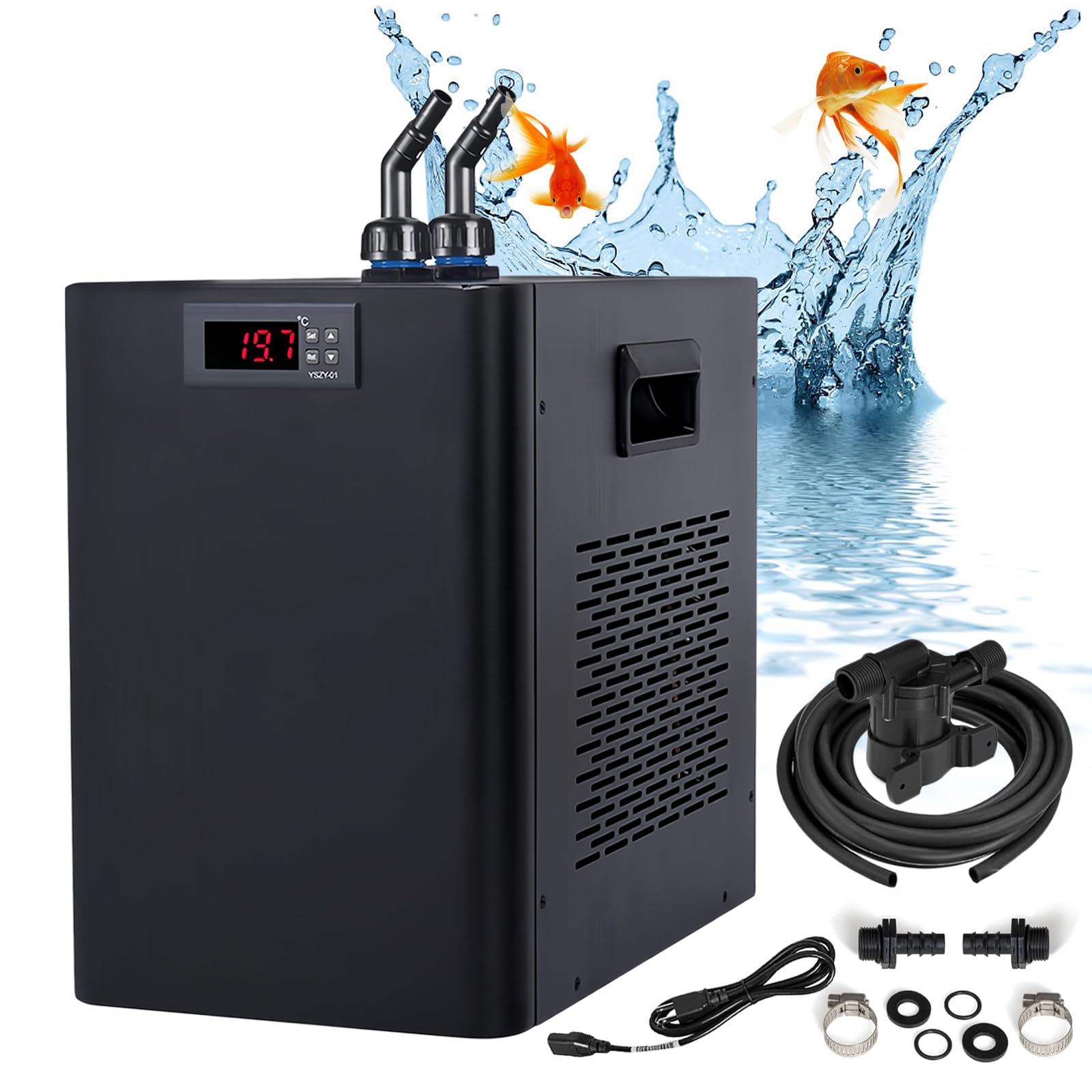 Enfriador de Acuario de 160L/300L/500L, Enfriador de Agua para Pecera de 1/10 Hp, 1/3 Hp, 1/2 Hp con Compresor de Diseño Silencioso, Refrigeración para Medusas y Arrecifes de Coral,160L/42gal