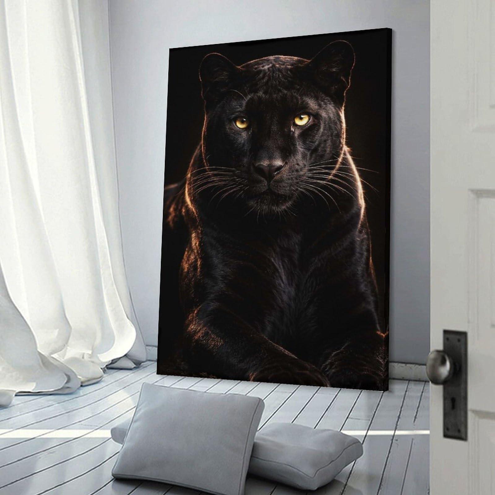 Junmoney Black Panther with Intense Yellow Eyes Room Decor Wall Art, 24x36inch(60x90cm), for Gallery Wall Decor And Room Displays, Decorative Artwork with Flexible Styling