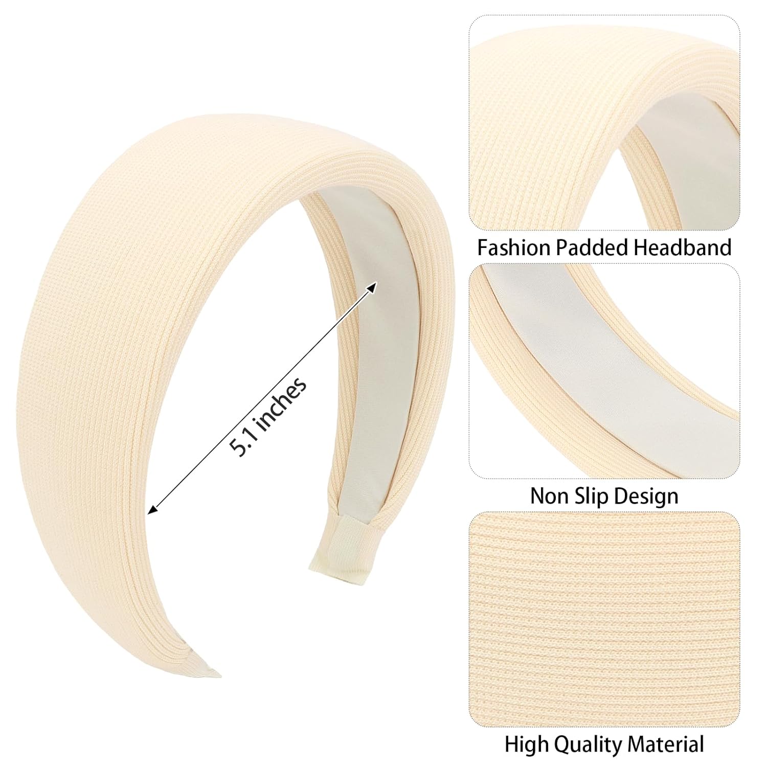 CURASA Beige Wide Headbands for Women Girls Non Slip Thick Head Bands Hairbands for Women's Hair Fashion Plain Headband Hair Accessories for Girls Women - Image 2