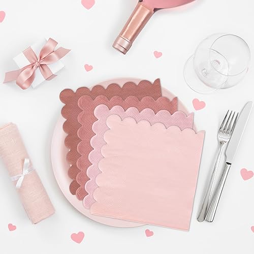 Miniatura 5 de Whaline Paquete de 200 servilletas de cóctel de color rosa polvoriento, servilletas de papel de color degradado bohemio con bordes festoneados,