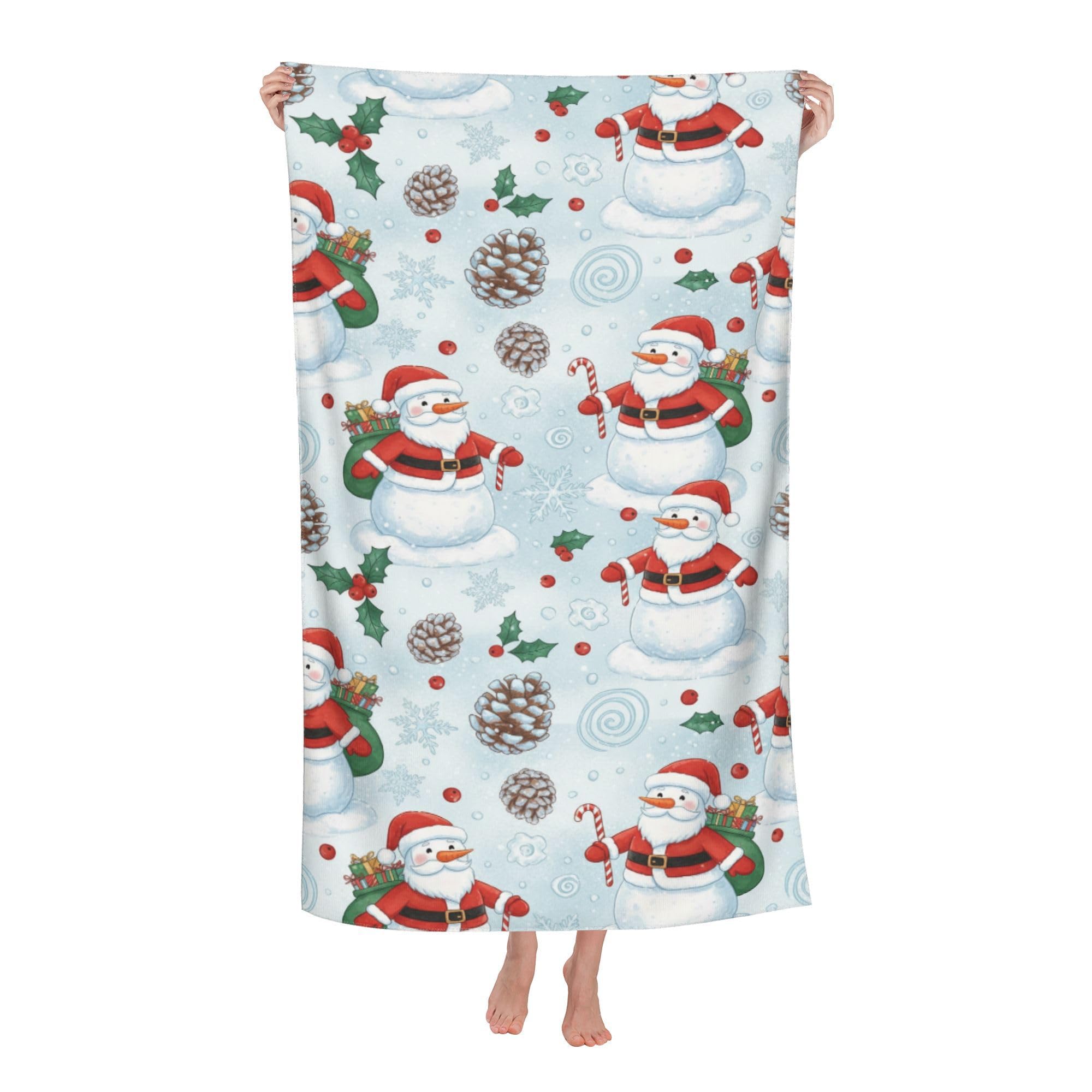 peiyeety Snowman Santa Pinecones Soft Bath Towels Absorbent Bathroom Towel for Beach Hotel Gym Spa Shower