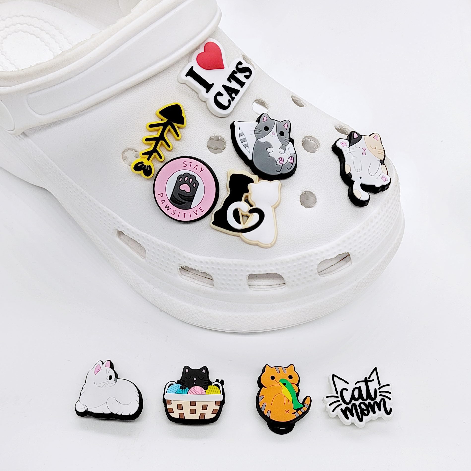 Gato Encantos del Zapato 25PCS Cute Cartoon Zapato Decoración Croc Charms para Niñas Mujeres Niños Adultos, Regalo para Fiesta de Cumpleaños