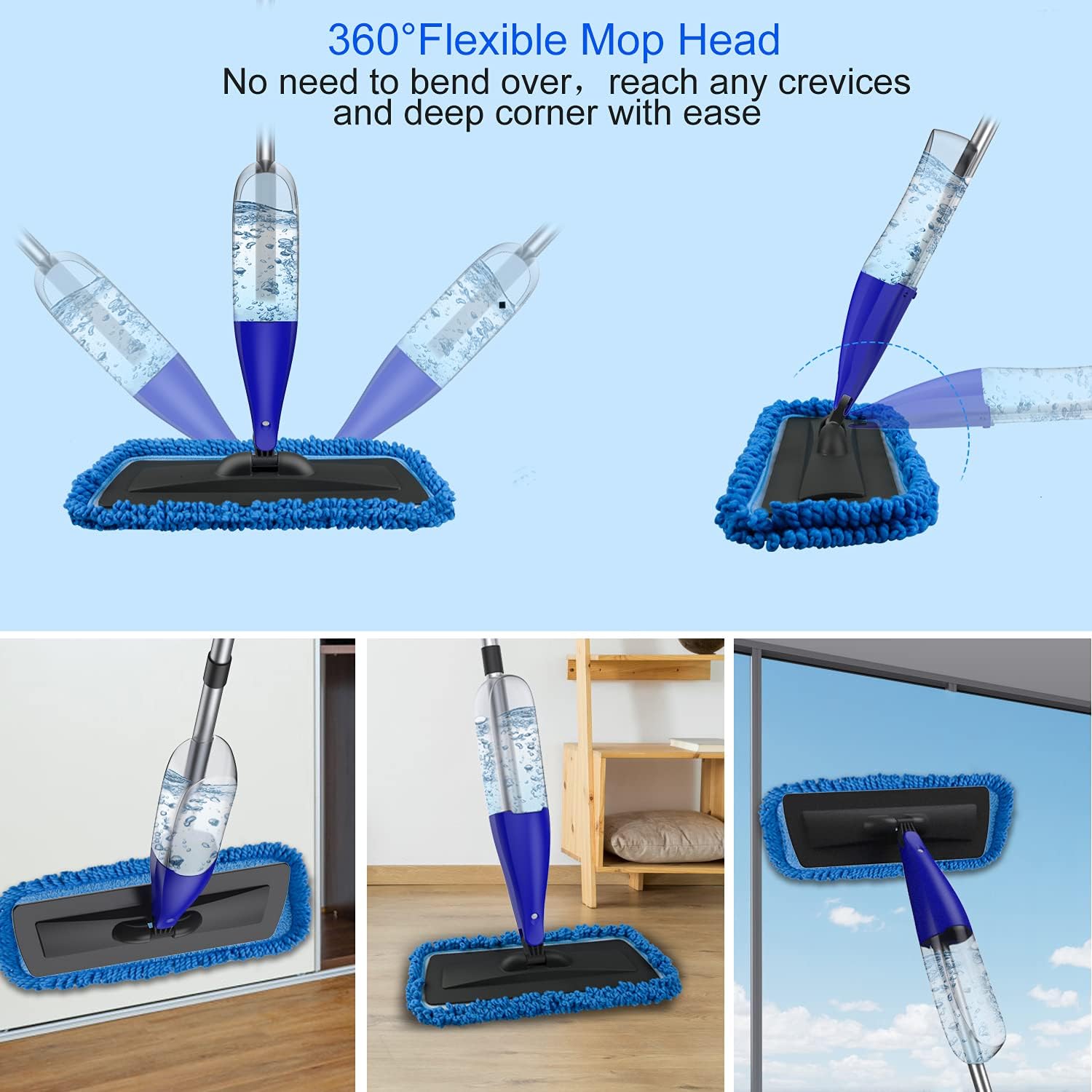 Spray Mop for Floor Cleaning with 3pcs Washable Pads - CLDREAM 800 ml Refillable Microfiber Dust Mop,Wet/Dry Flat Mop for Kitchen Wood Floor Hardwood Laminate Ceramic Tiles Cleaning