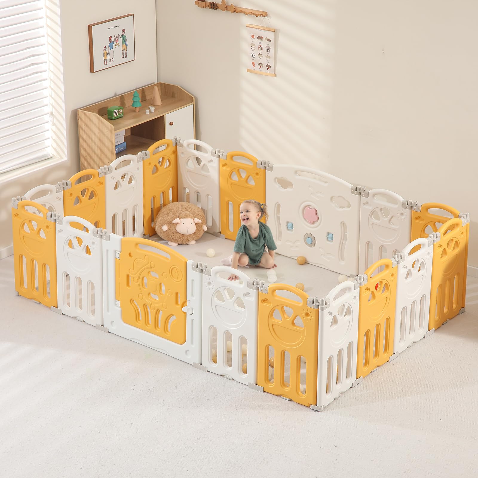 Baby Playpen, Foldable Baby Playpen, Playpen for Babies and Toddlers, Baby Play Pen Large Baby Play Yard, Portable Baby Gate Playpen Safety Activity Center Adjustable Shape,14 Panels