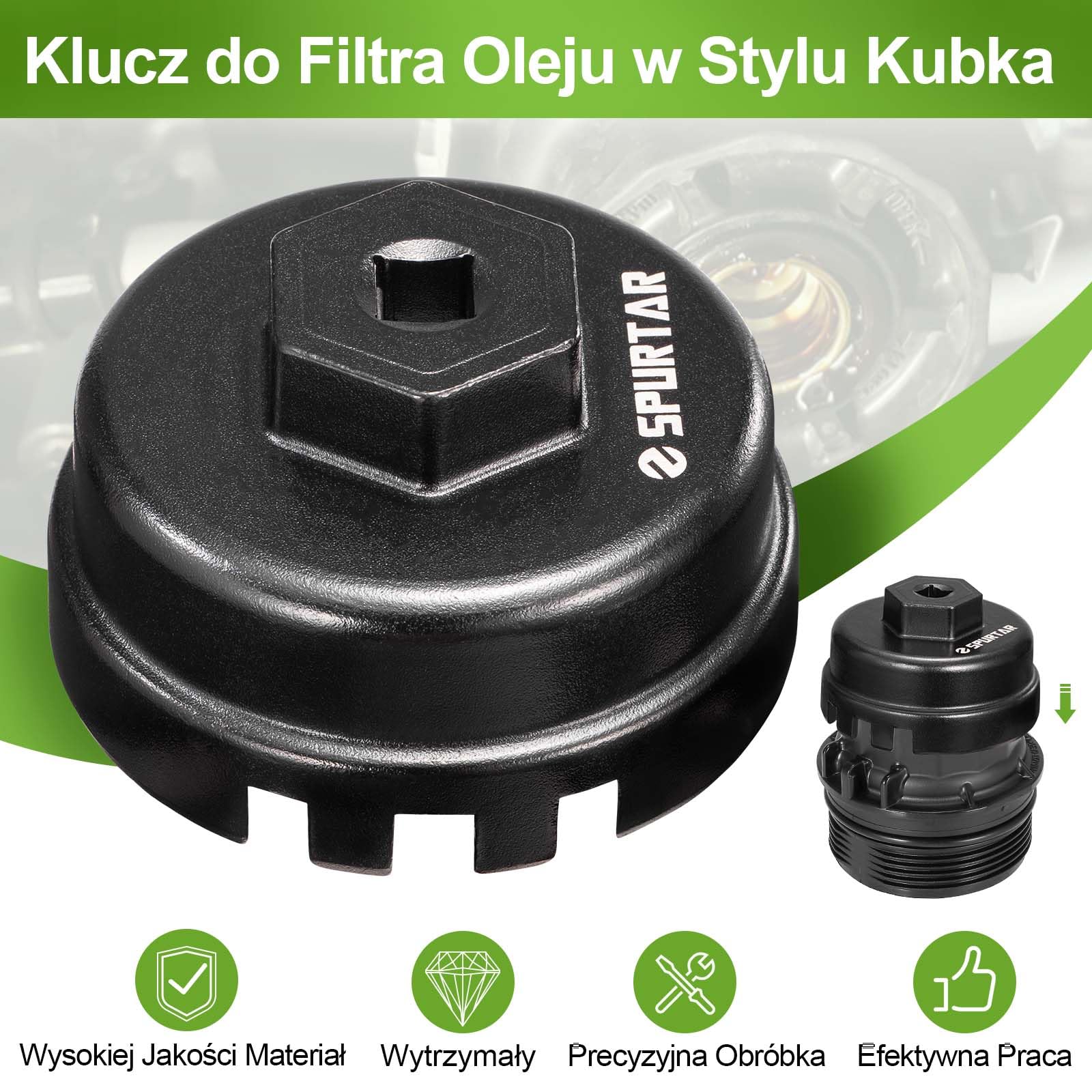 Spurtar Klucz do filtra oleju pasuje do Toyota 64mm 14 rowków 6 szczelin | do Corolla, Prius, Prius Prime, Prius V, Matrix, CT200h, Scion iM/iQ/xD, silnik 1.8L