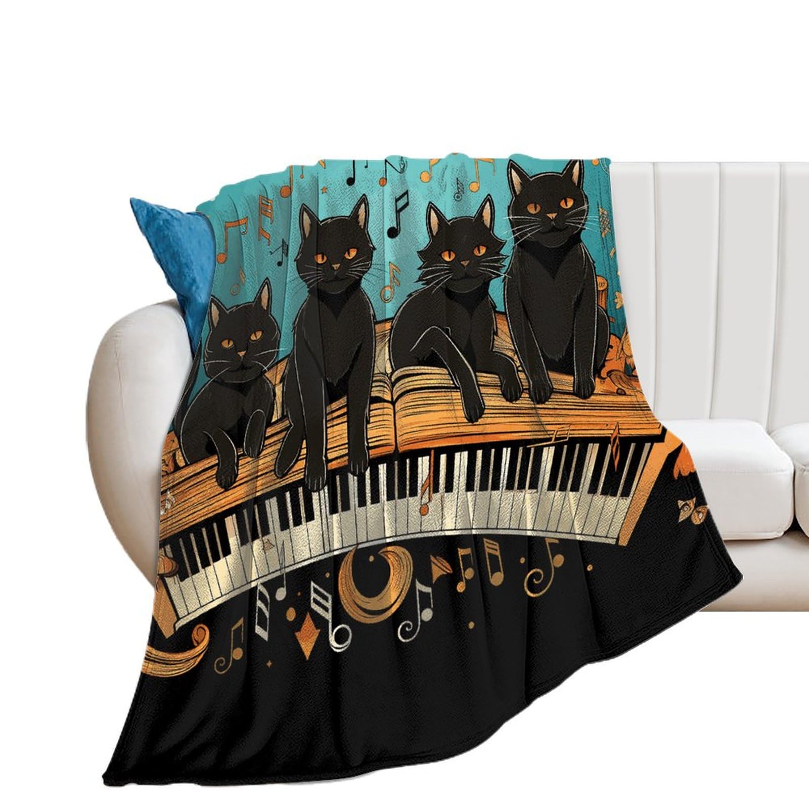 Couverture chats noirs sur piano pour des soirées lecture cosy au salon