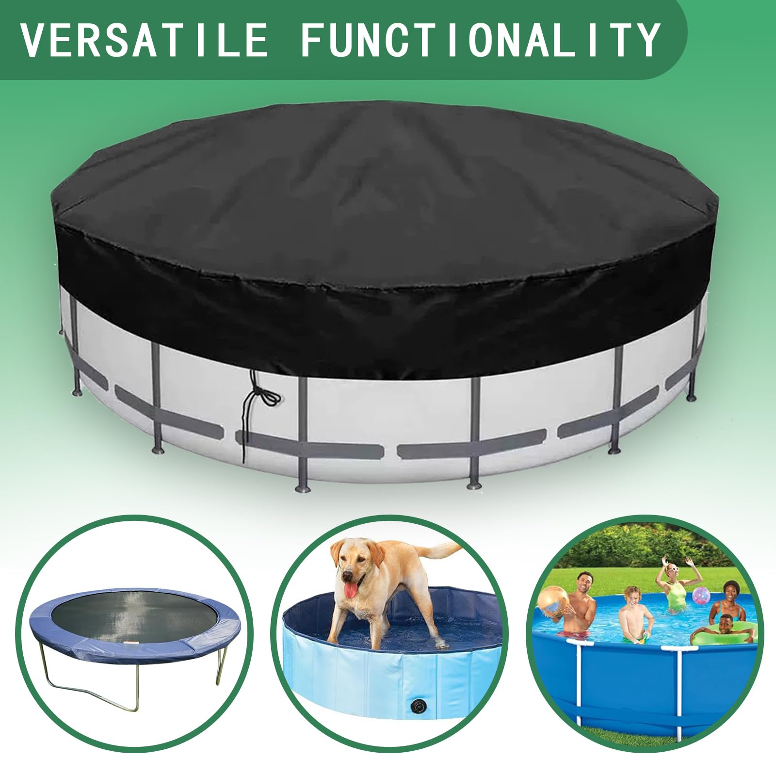 Cubierta redonda para piscina de 10 pies con cordón, tela duradera resistente al desgarro para piscinas sobre el suelo, evita hojas y escombros, fácil instalación, color azul, se adapta a 366 cm