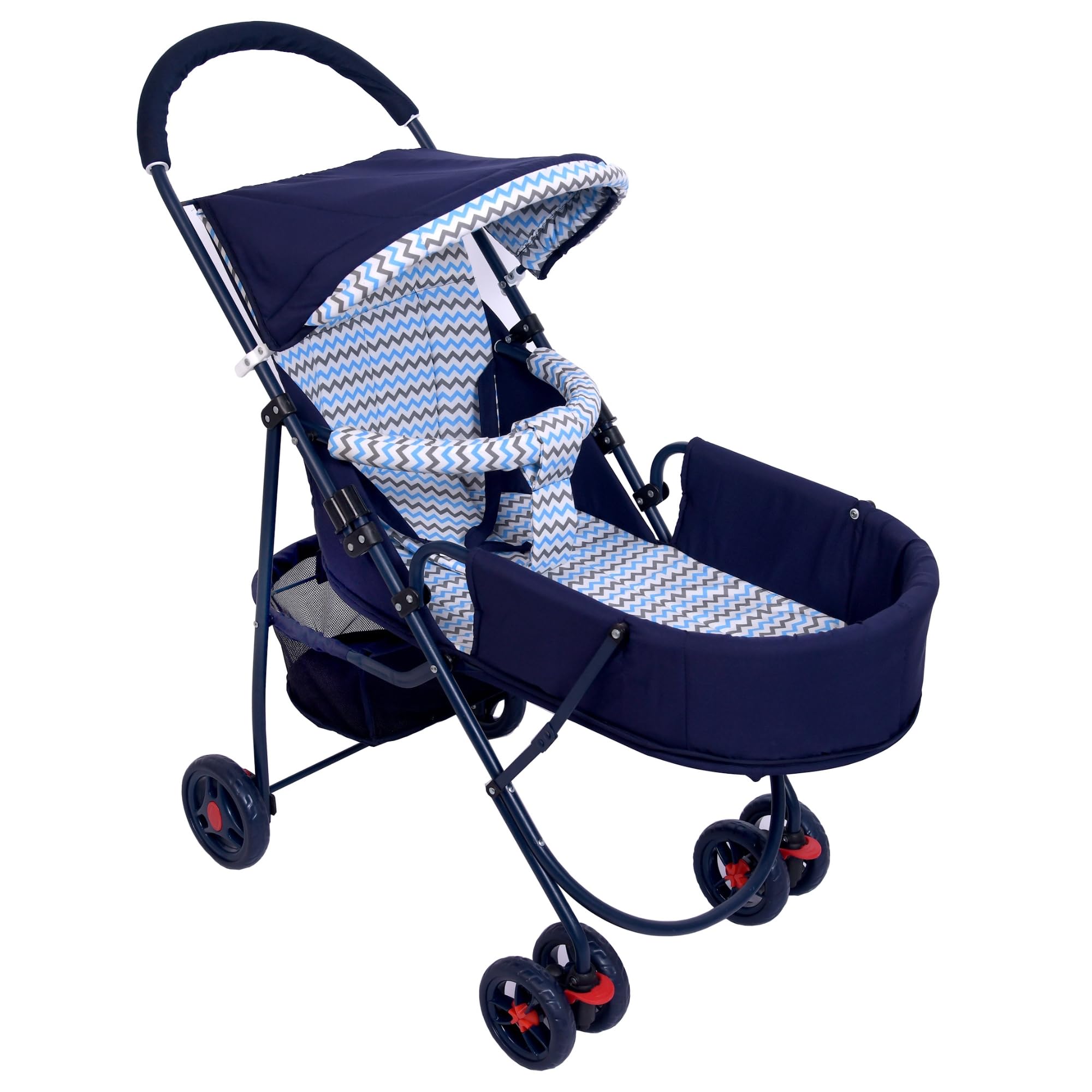 Premier Pram / Stroller - 2-in-1 Lightweight Baby Perambulator for Seating & Sleeping | Newborn Baby Gifts | Strollers for 0 to 2 Years with Canopy, Soft EVE Handgrip, Rear Brakes, and Shopping Basket (Blue)-image-3