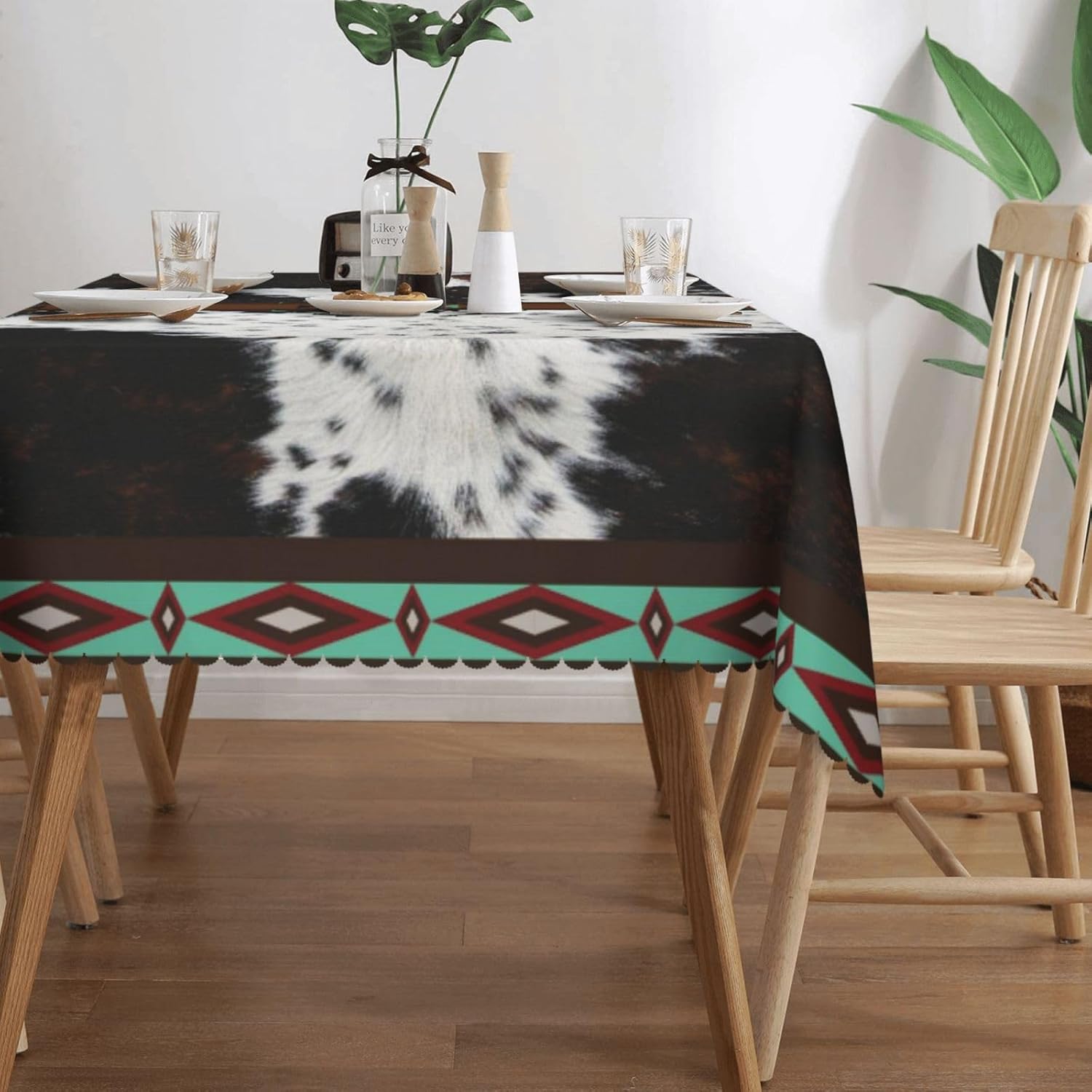 Cow Print Tablecloth Rectangle Western Rustic Cowhide Farmhouse Country Aztec Table Cloth Wrinkle Resistant Table Cover for Kitchen Dining Party Decorations 54 x 72 Inch