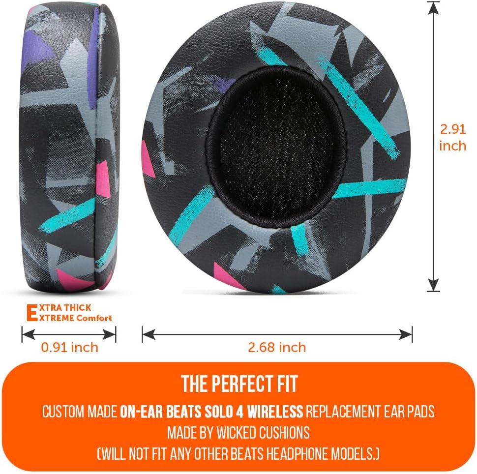 WC PadZ Solo 4 - Upgraded Replacement Earpads for Beats Solo 4 by Wicked Cushions | Enhanced Comfort & Sound Isolation | 90's Black