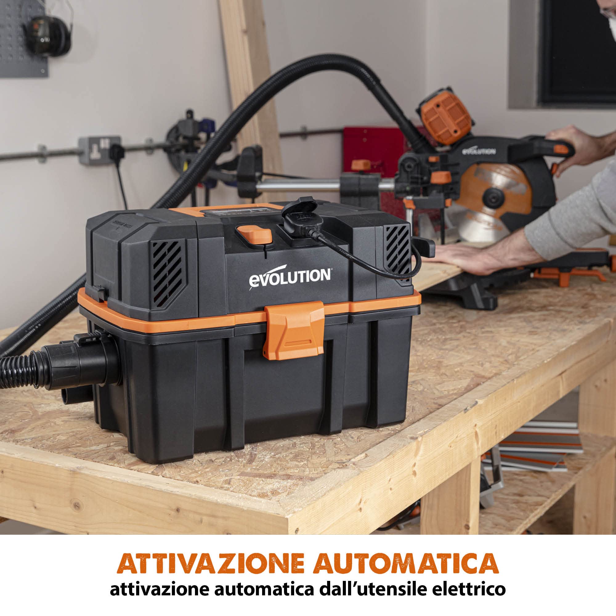 Evolution R15VAC Aspiratore polvere a secco e a umido con presa di potenza - Potente motore da 1.000 - Flusso d'aria a doppia funzione, aspiratrucioli legno, aspirapolvere professionale
