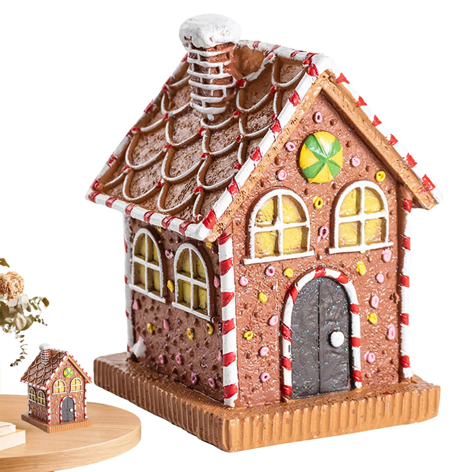 Figurine en Résine de Qualité : Maison en Pain d'Épice Éclairée pour Décoration Haute Gamme