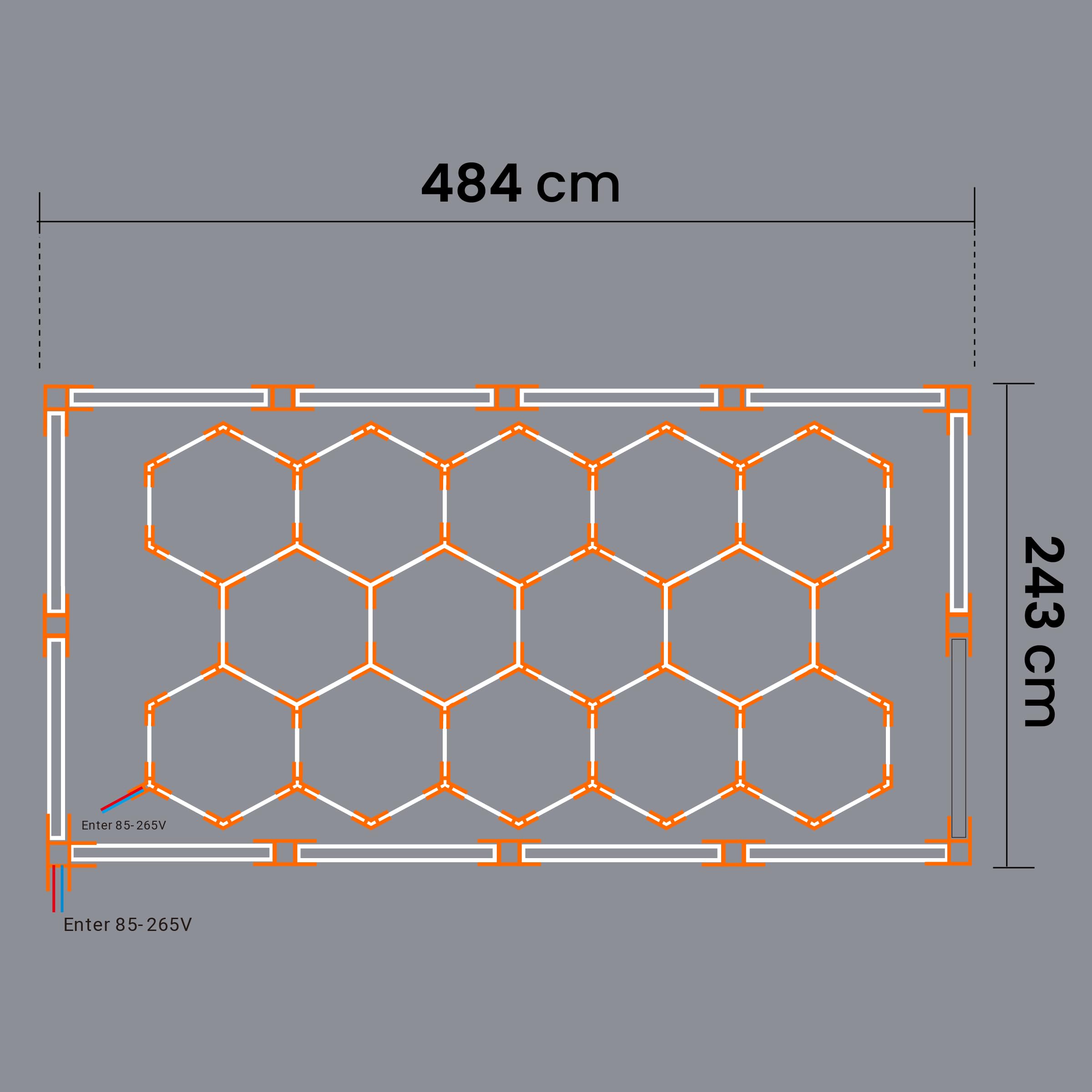 Hexagon LED Deckenlampe 484x243 cm – 64er Set Werkstattbeleuchtung 500W 57500lm – Kaltes Licht+blau – IP54 flimmerfrei – LED Garagenbeleuchtung, Tattoo, Detailing, (484x243CM, blauer Rahmen)