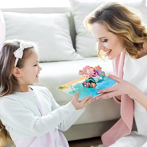 Miniatura 2 de Tarjeta desplegable de sirena de feliz cumpleaños  Tarjeta de felicitación desplegable de 5 x 7 pulgadas  Regalo para cumpleaños de niños  La mejor