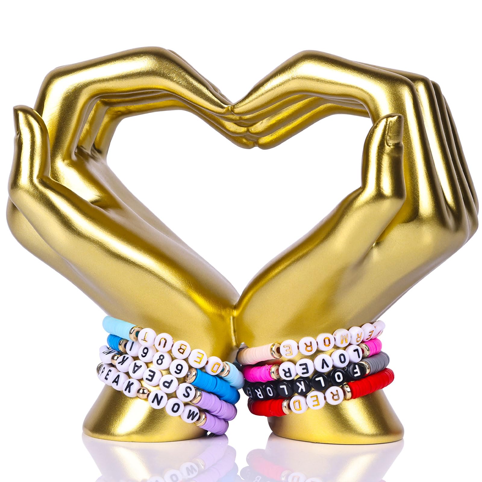 QIANLING Decoración dorada, elegante escultura de manos de corazón dorado para sala de estar, decoración de dormitorio, estante, acento de entrada, perfecto para San Valentín, Navidad, boda, regalo de