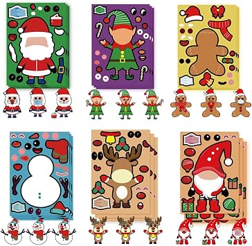 18 Sheets Christmas Stickers, 6 Different Cartoon Designs DIY Stickers for Kids Christmas Party Supplies,Decal for Laptop, Birthday Party Room Decor Gift for Friends Kids Teens Adults