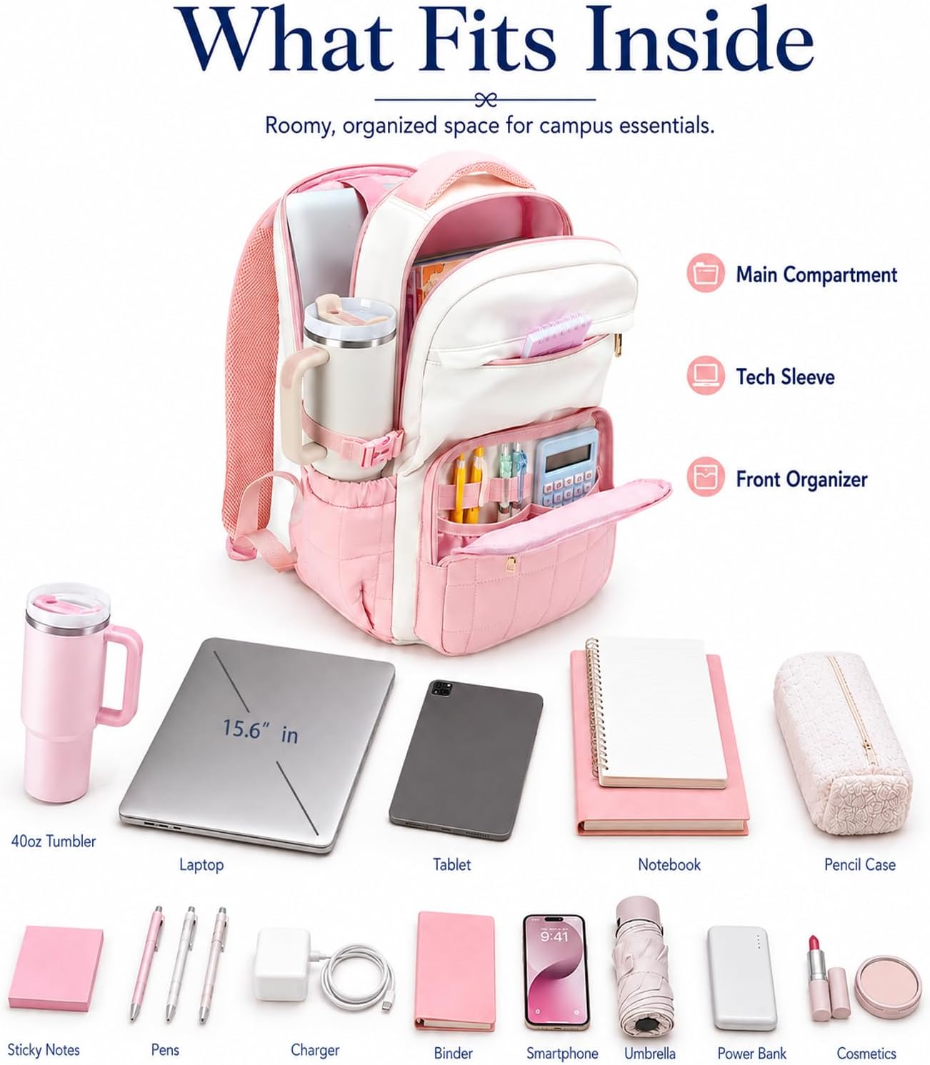 Bluboon Laptop Backpack for Women 15.6 Inch School Work Bag with Cup Holder image 2