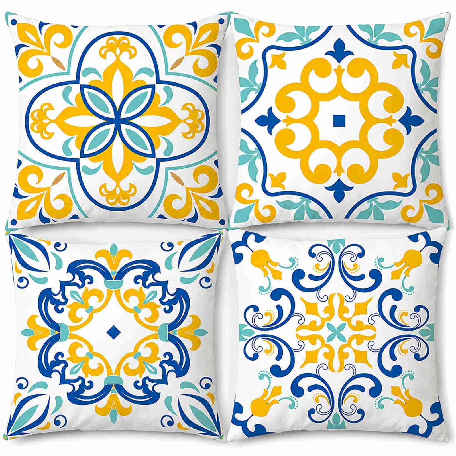 4 Pack 45x45cm Boho Geometric Cushion Covers Yellow Blue Teal for Sofa