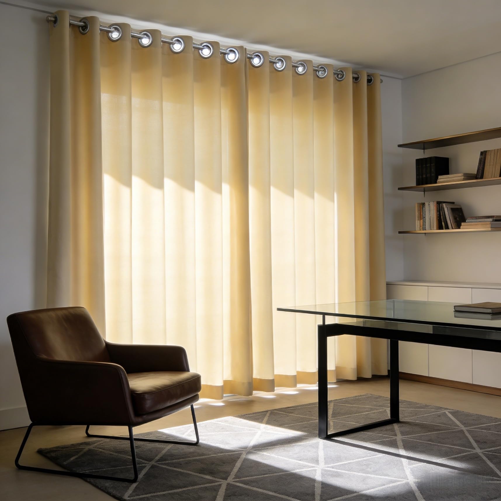 Gardinen Blickdicht Wohnzimmer 100 x 240 cm Blickdicht Kälteschutz Hitzeschutz Transparente Gardine Ösenschal 1Er Set für Schiene, Schlafzimmer, Wohnzimmer, Esszimmer, Creme Farben