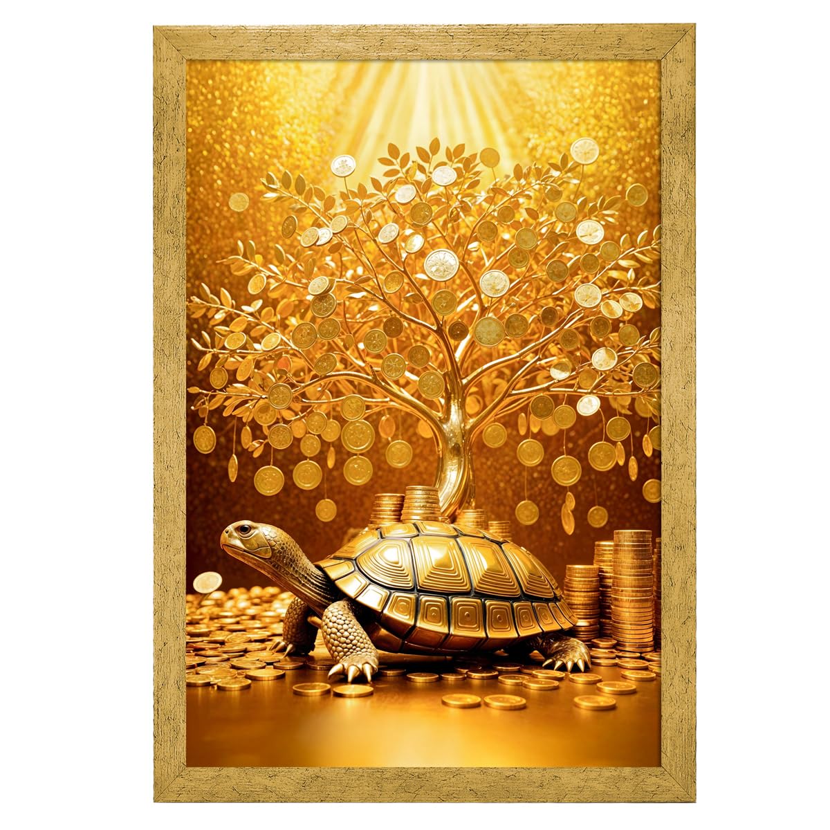 ArtX Paper Money Tree Painting For Vastu, Golden Money Tree Frame For Wall, 12.0 x 18.0 inch, Multicolorm, Set of 1