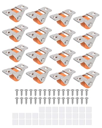 0.5 Inch Mini Low Profile Caster Wheels, Self-Adhesive & Screw Mounted Rubber Casters for Small Appliance, Furniture, Organizer, DIY Project, Tray - Unidirectional Fixed Wheel Orange-16PCS