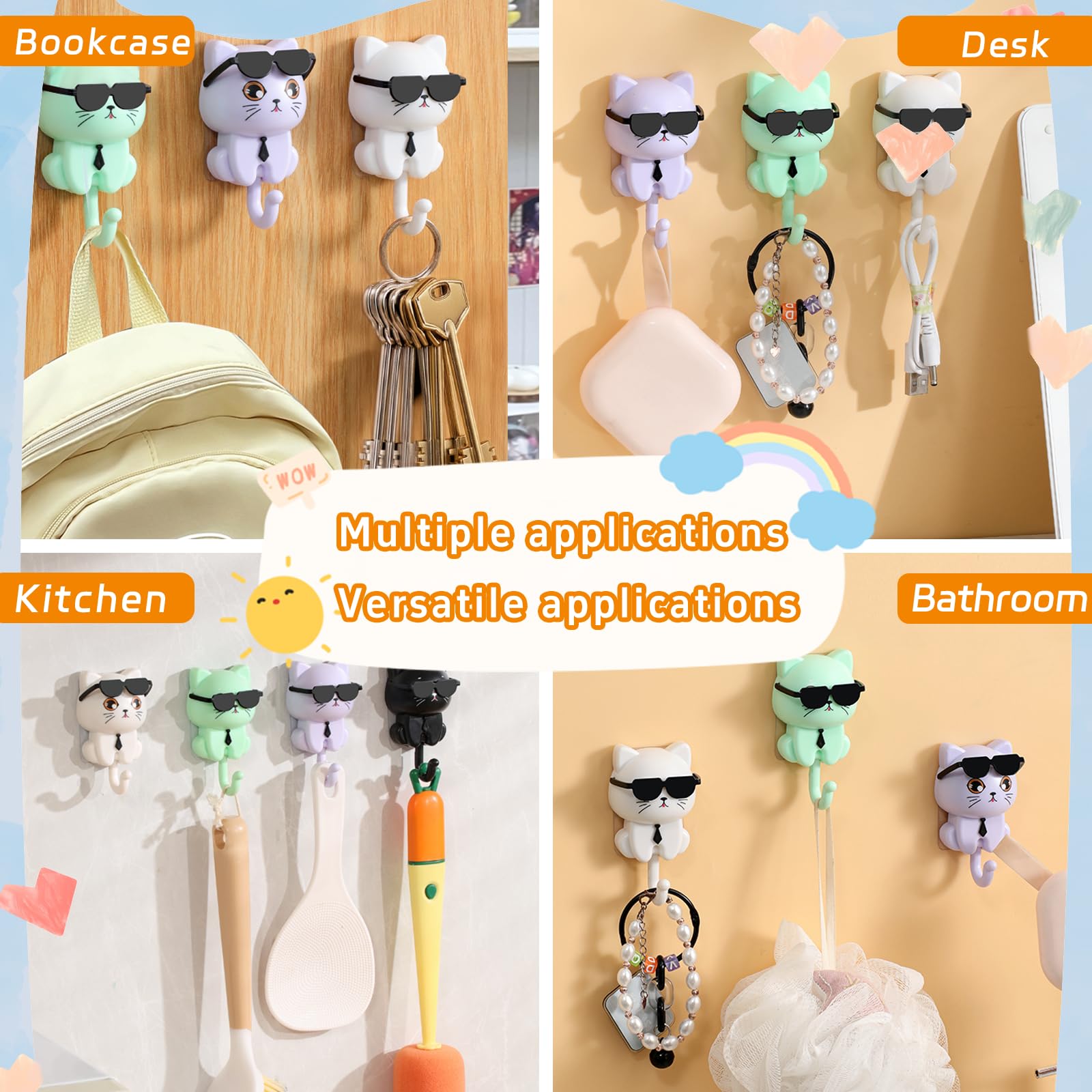 Appendiabiti Creativi Ganci Autoadesivi A Forma Di Gatto - 4 Pezzi, Portachiavi Decorativi, Per Chiavi E Asciugamani