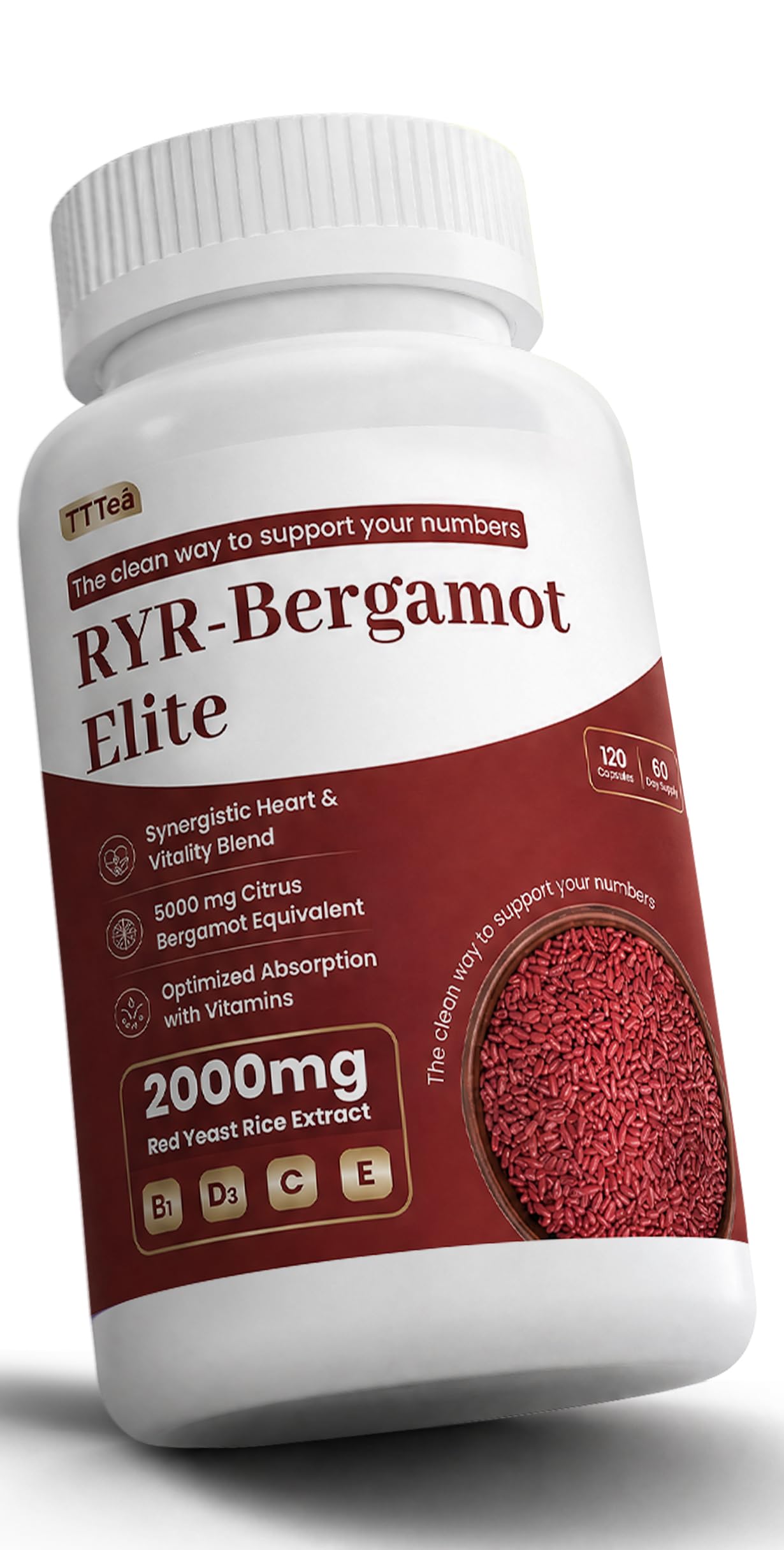 Red Yeast Rice 2000mg with Citrus Bergamot & CoQ10, 120 Capsules