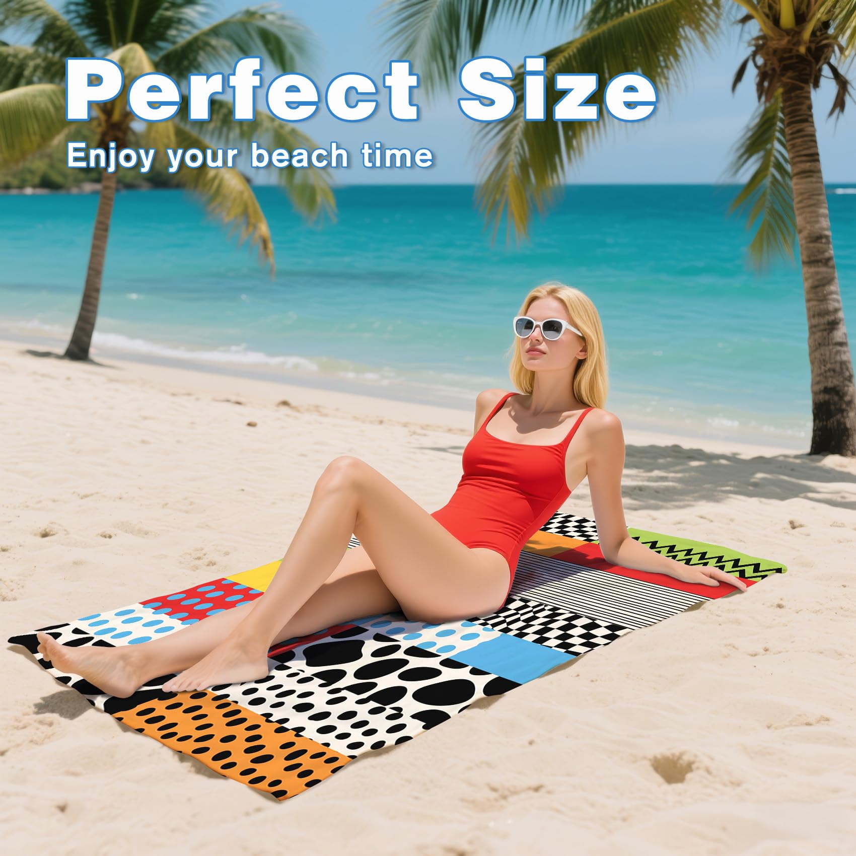 Serviette de Plage XXL Microfibre Memphis Rétro Pop Art Géométrique, Drap de Plage Séchage Rapide Anti Sable & Légère, Serviette de Bain Grande Taille 150x200 cm, Accessoire & Cadeau été