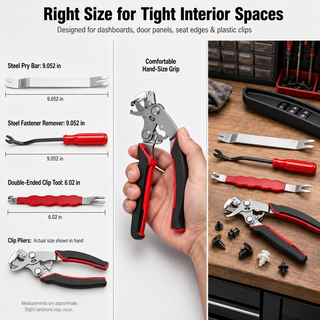 5Pcs Panel Removal Tool & Car Clip Pliers Set - Heavy Duty Clip Removal Tool, Fastener Remover and Pry Bar Kit for Auto Door Trim, Dash