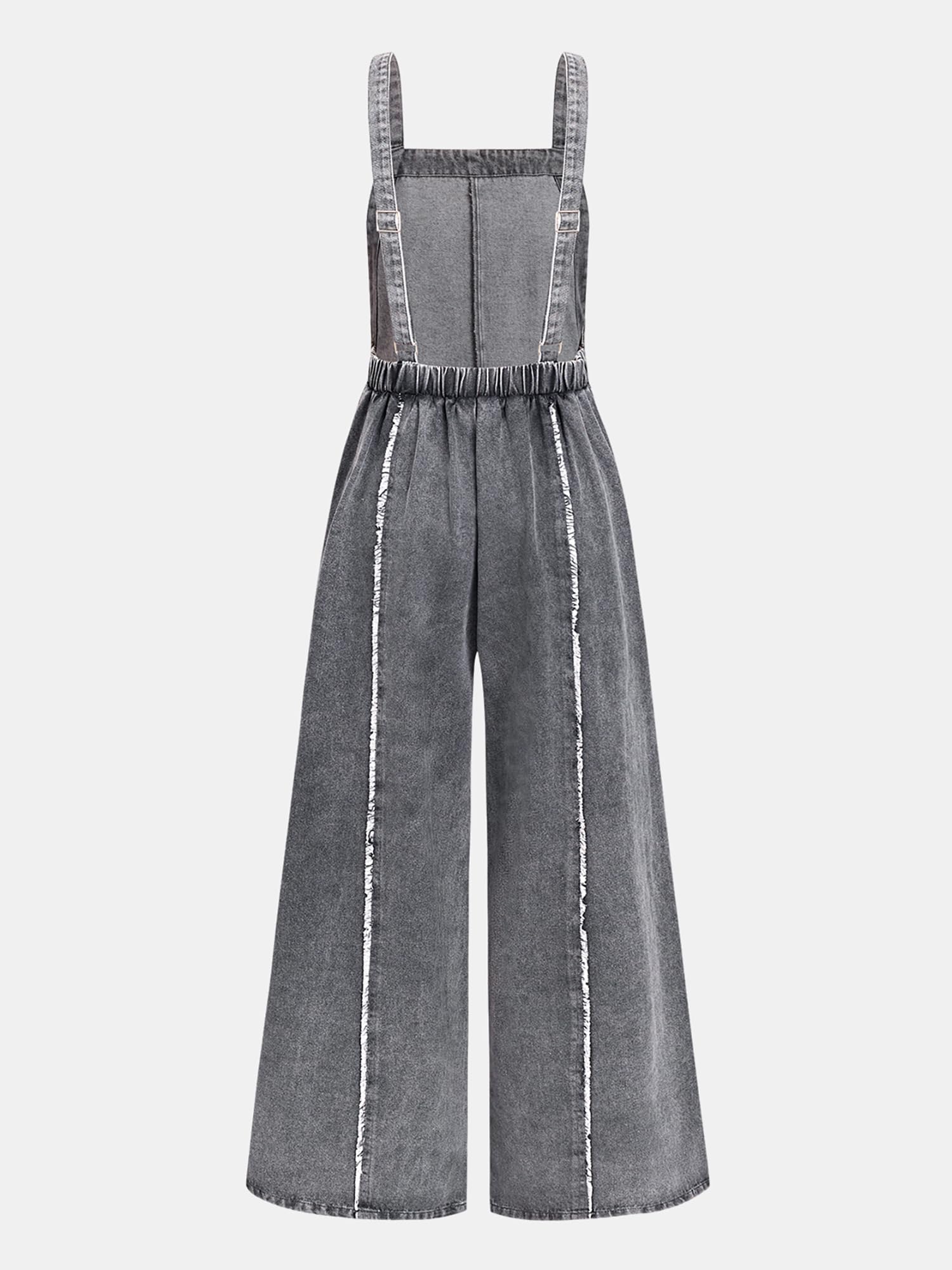 CUPSHE Damen Denim Latzhose Ärmellos Overall Weites Bein Rückenfrei Jeans Jumpsuit
