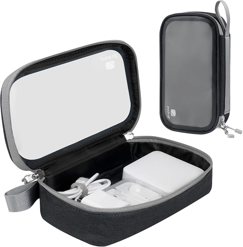 Clear Electronic Organizer, Compact TPU Cable Organizer Bag | Portable & Lightweight, Water-resistant, Smooth Zipper, Travel Tech Pouch for Chargers, Phones, USB Cords, Black