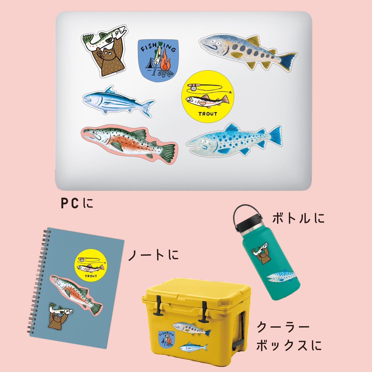 Okataoka Greeting Life Sticker Pack Fishing OKCK-46 Pink