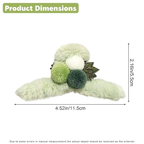 Miniatura 2 de 1 paquete de pinzas de pelo de felpa de pelo sintético con bola esponjosa verde, pinzas para el pelo mullidas, horquilla antideslizante para cabello