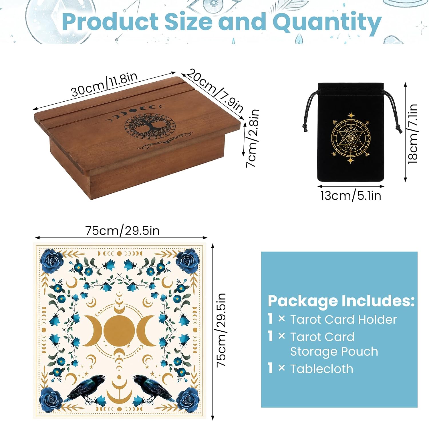 Small Altar Table with Cloth,Life Tree Moon Phase Tarot Card Holder | Wood Altar Table, Magnetic Lid, Dual Compartment Storage for Tarot Cards Crystals, Perfect for Witches Meditation Rituals