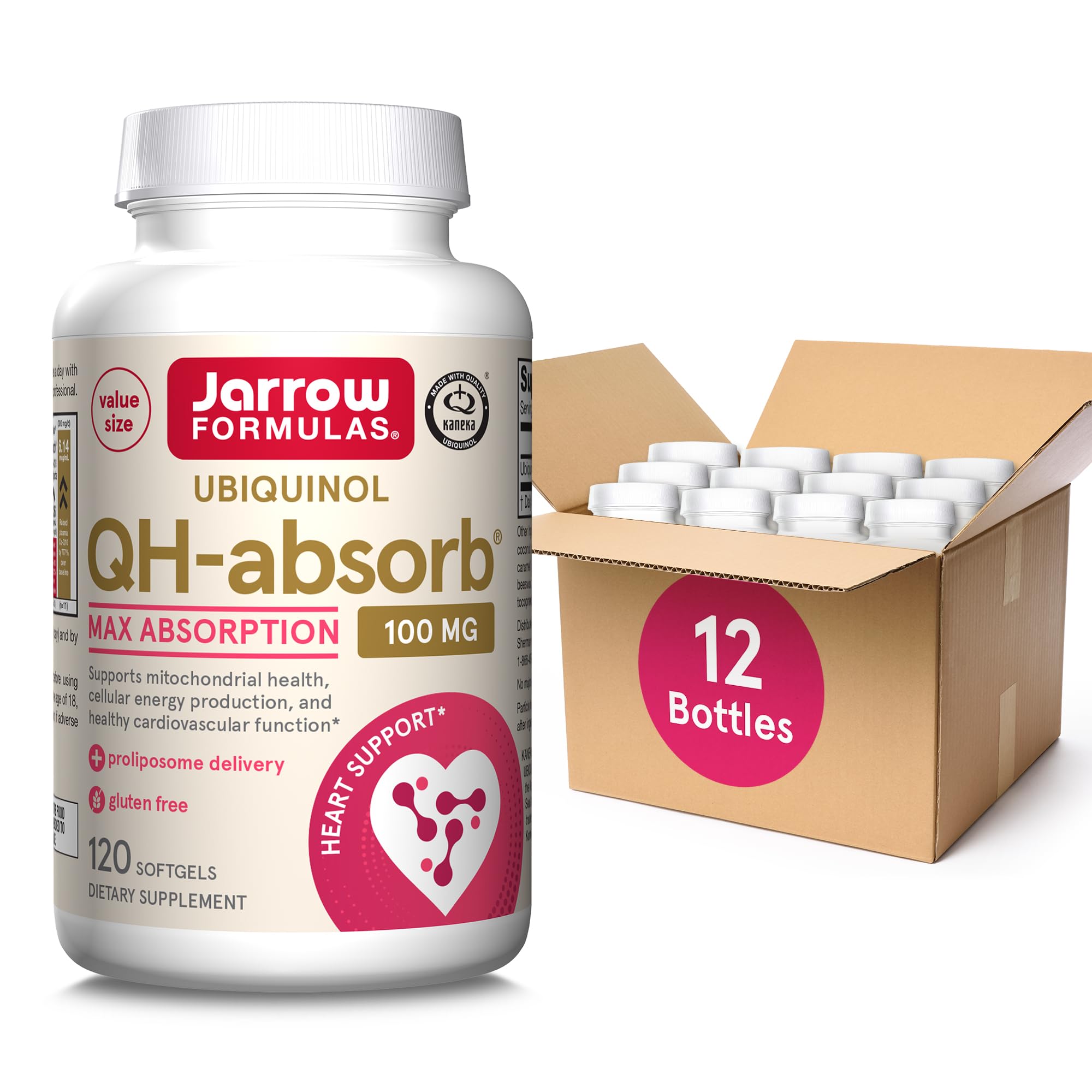 Jarrow Formulas QH-Absorb, 100 mg, Ubiquinol Dietary Supplement for Healthy Cardiovascular Function, 120 Softgels, 120 Day Supply,12 Packs