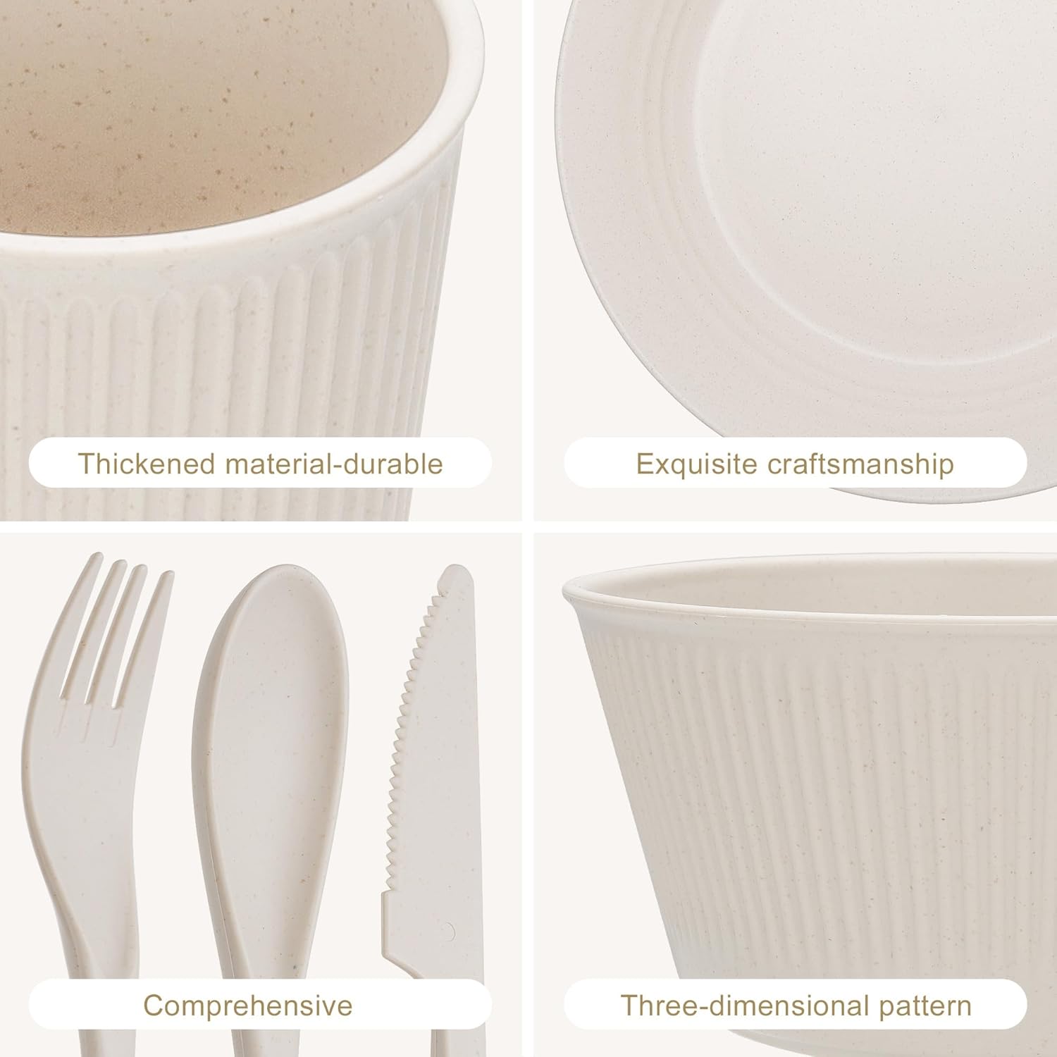 42-Piece Dinnerware Sets - Plates and Bowls Sets, Unbreakable Wheat Straw Dinnerware Sets Dish Set, Dishwasher Microwave Safe Dinner Plates, Kitchen Dishes Set for 6