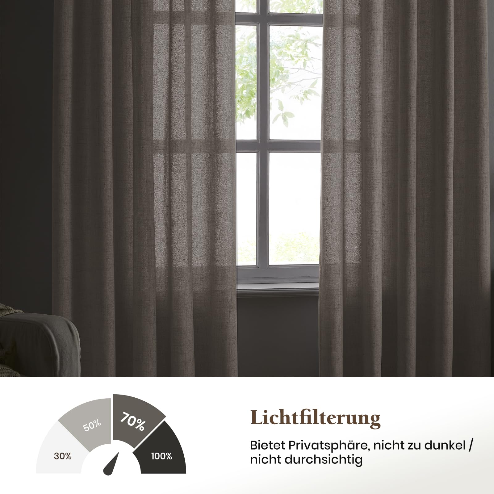 Melodieux Verdunklungsvorhänge mit ösen - Beige Gardinen Leinen Optik Halbfrei Vorhänge 2er Set, 210x140cm, Halbtransparent Ösenvorhang Ösenschal Transparent